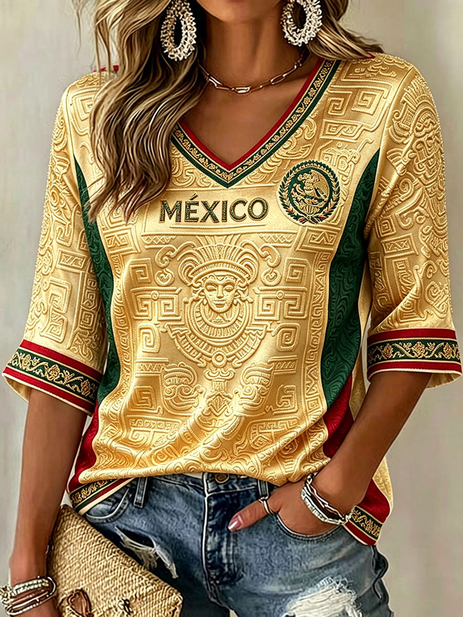 T-shirt imprimé pour femmes, motif football mexicain