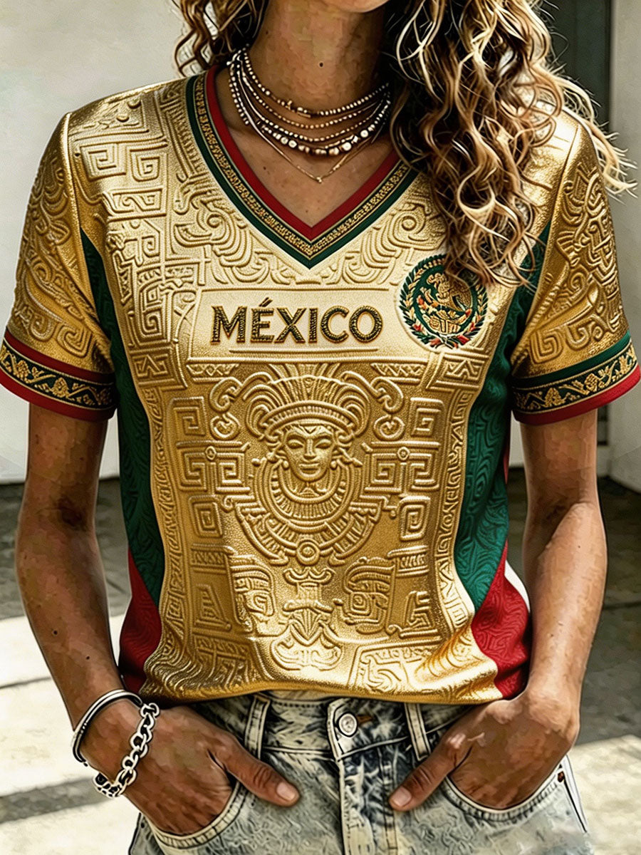 T-shirt imprimé pour femmes, motif football mexicain