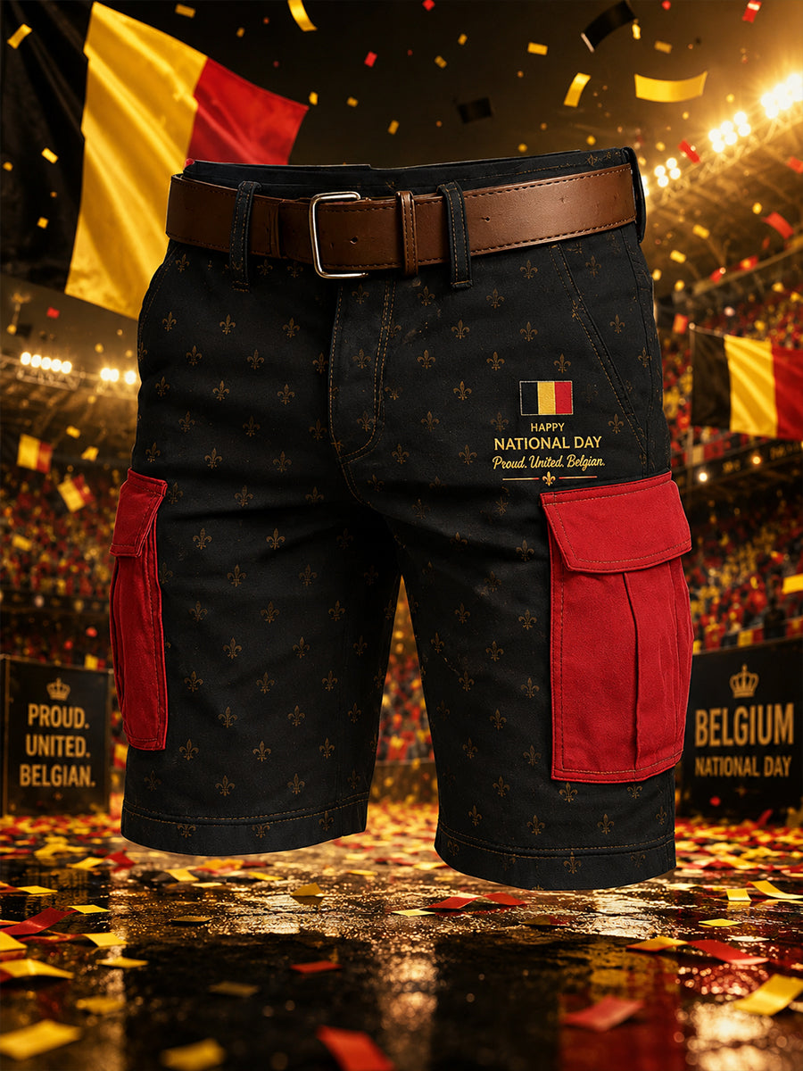 Pantalon cargo court imprimé sur le thème de la fête nationale pour hommes