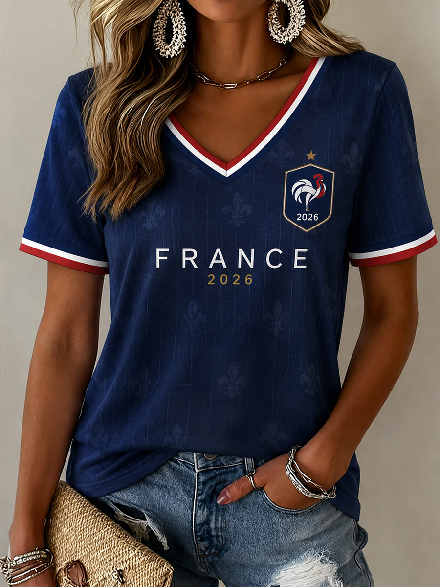 Cadeau pour femmes, fan de football, t-shirt décontracté à col en V avec imprimé