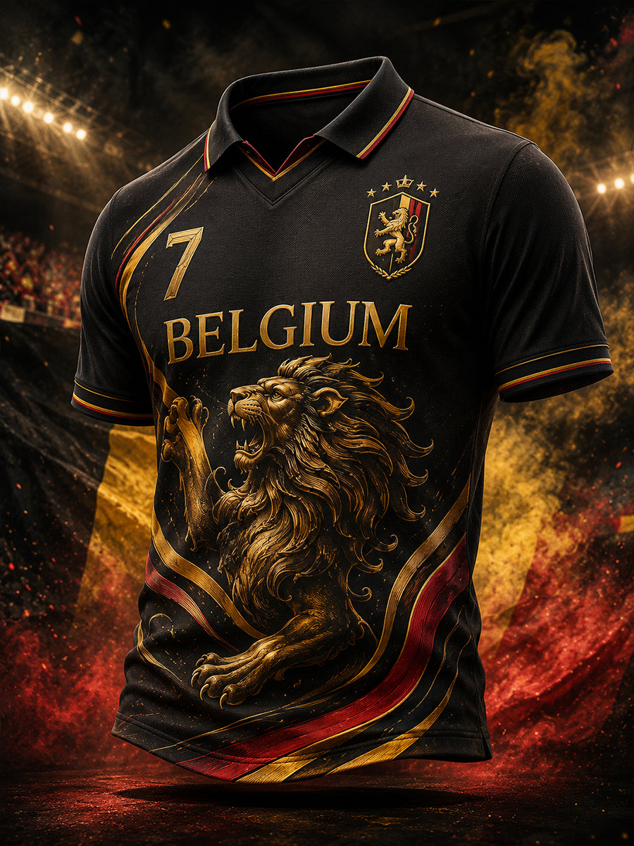 Polo Homme À Manches Courtes Imprimé Lion Et Thème Football
