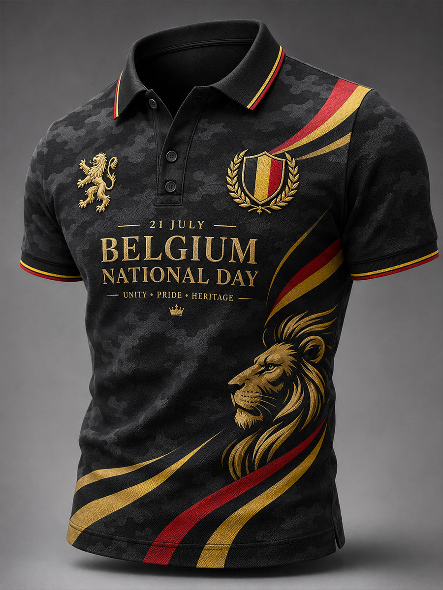 Polo manches courtes pour homme, jour national, avec imprimé camouflage lion