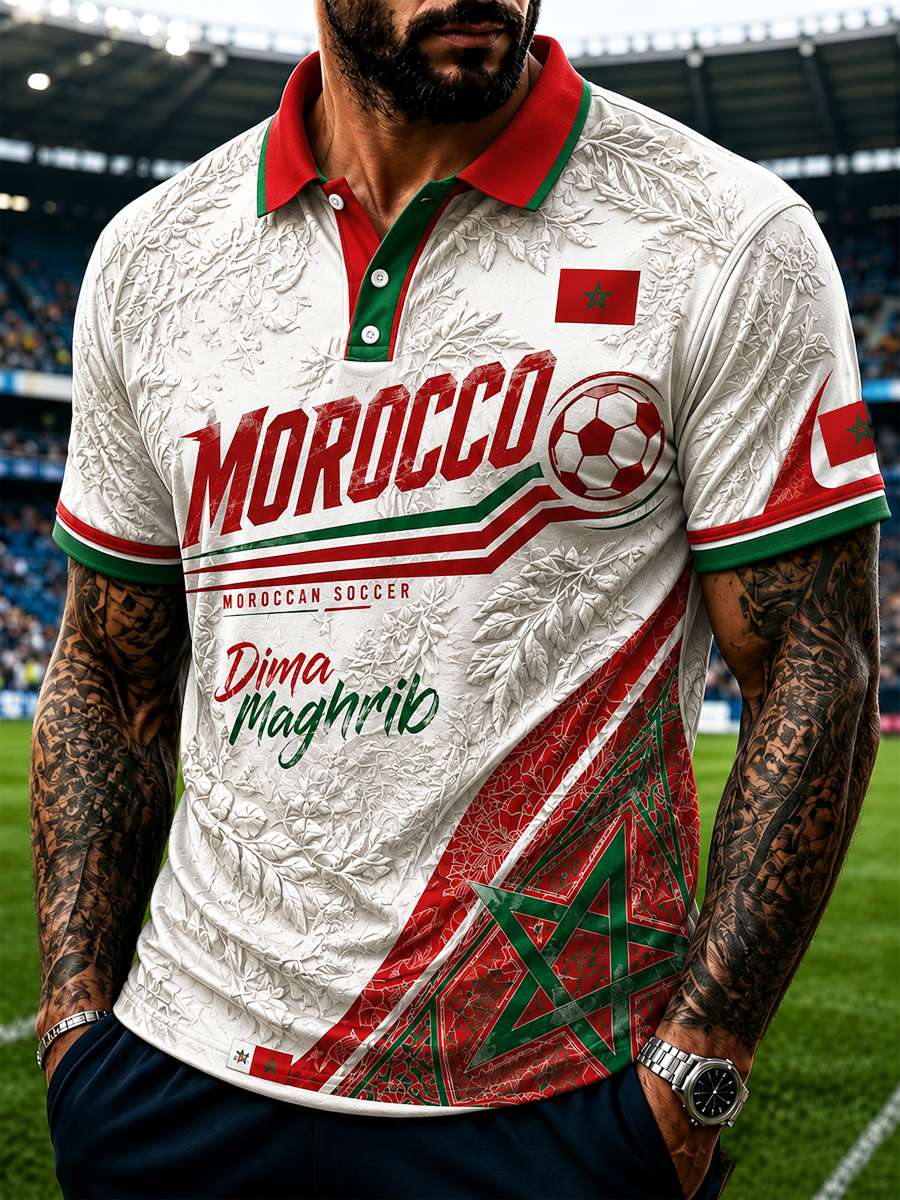 Polo homme imprimé aux couleurs du football marocain