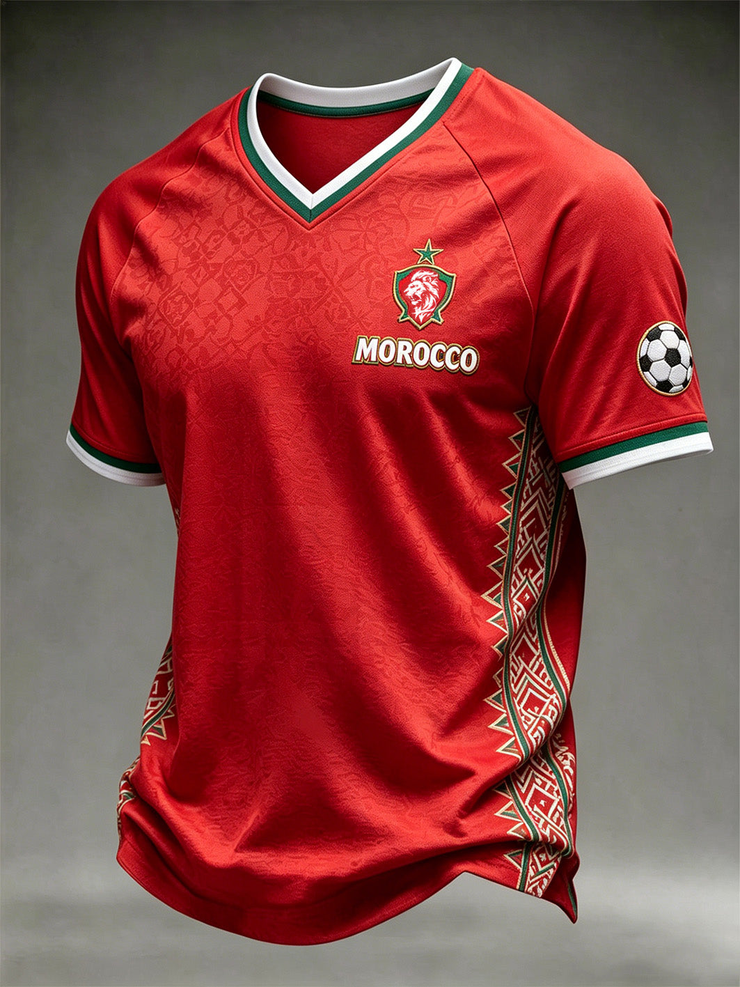 T-shirt à col en V pour hommes, motif imprimé aux motifs de football et combinaison de couleurs