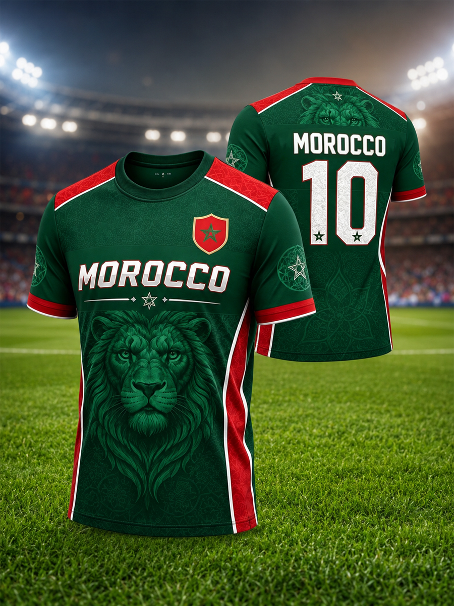 T-shirt manches courtes pour hommes, imprimé football marocain