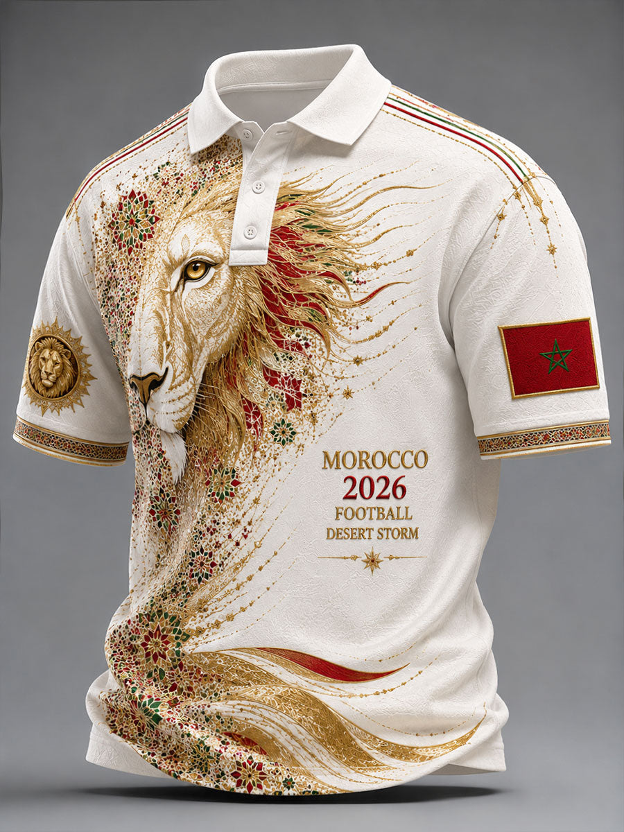 Polo homme 2026 à imprimé lions du Maroc pour le football
