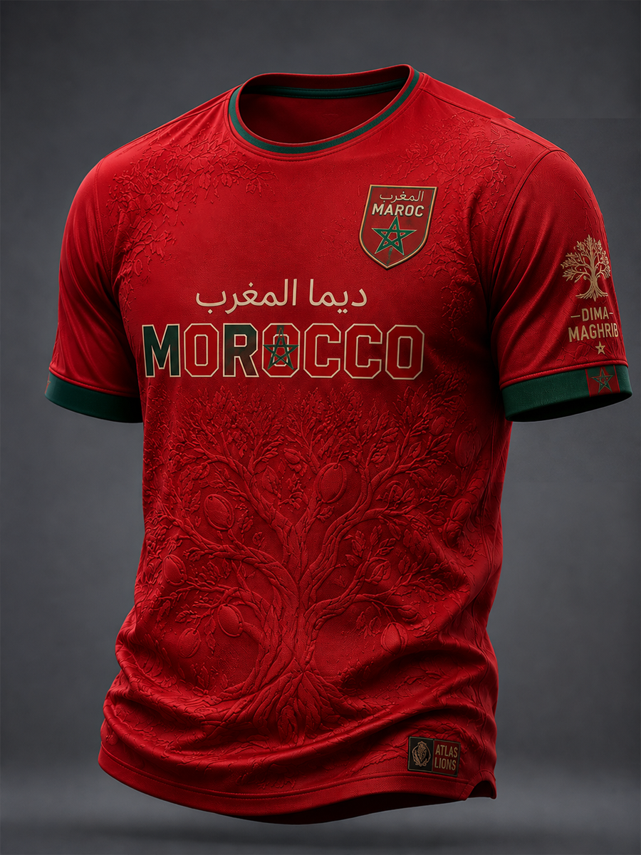 T-shirt manches courtes pour hommes, imprimé football marocain