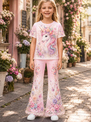 Girls' Rainbow Horse Short-Sleeve Shirt Set