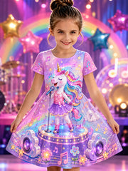 Girls' Rainbow Horse Art Print Casual Dress