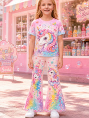 Girls' Rainbow Horse Short-Sleeve Shirt Set
