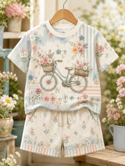 Children's Flowers Short-Sleeve Shirt Set