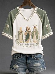 T-shirt casual da donna prega come una mamma fede cattolica