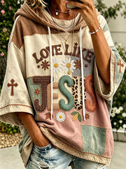 Felpa con cappuccio casual con tema fede femminile con design a blocchi di colore