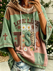Felpa con cappuccio casual con tema fede femminile con design a blocchi di colore
