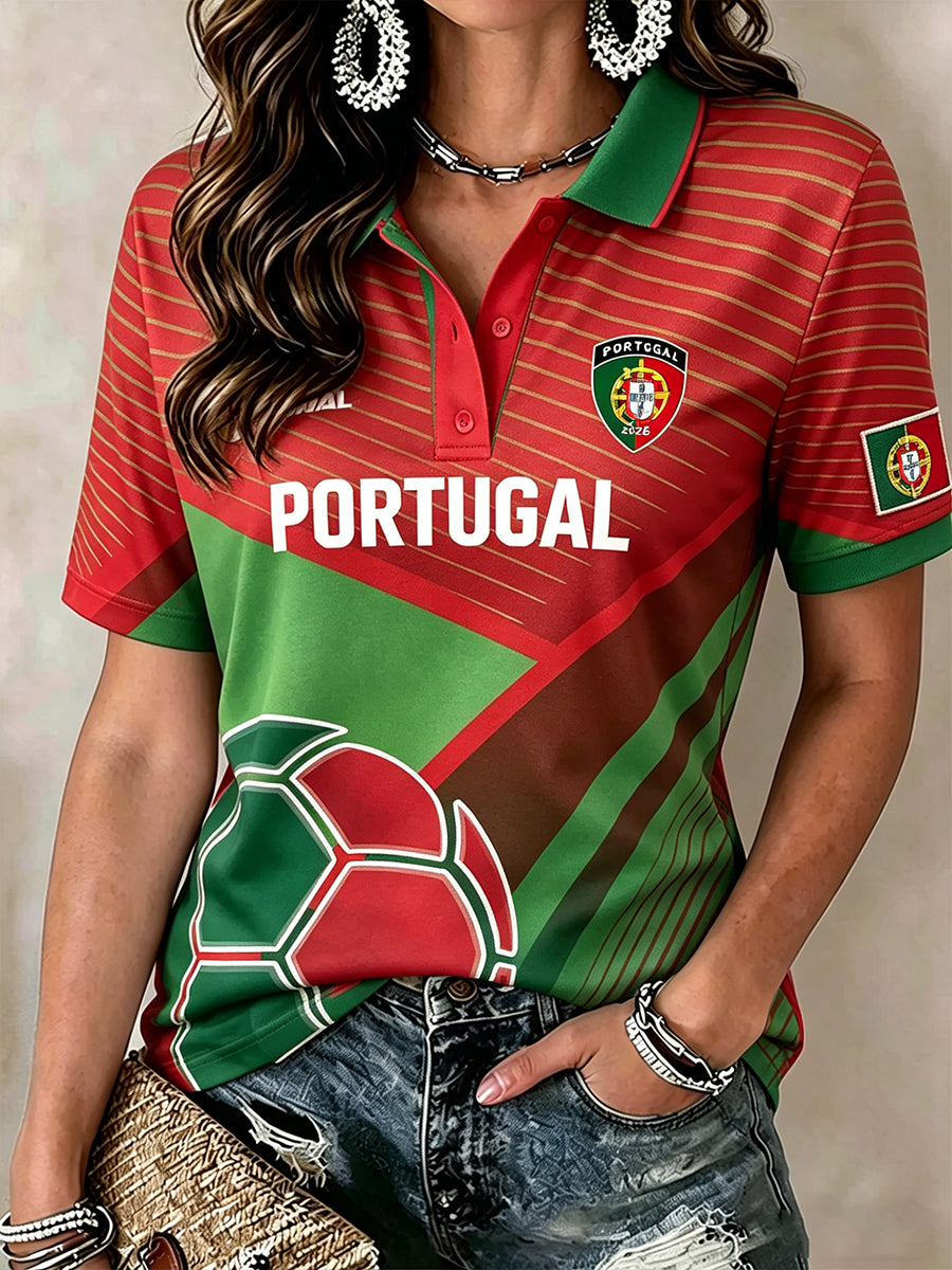 Women's Soccer-Themed Printed Polo Shirt