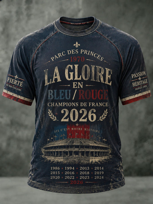 T-shirt homme La Gloire en Bleu Rouge à imprimé footballistique