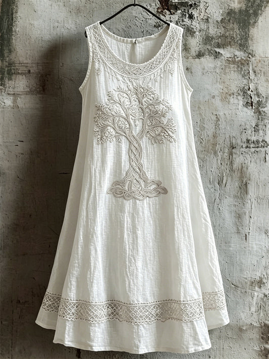 Robe débardeur en lin pour femme, motif viking de l’Arbre de Vie et motifs celtiques