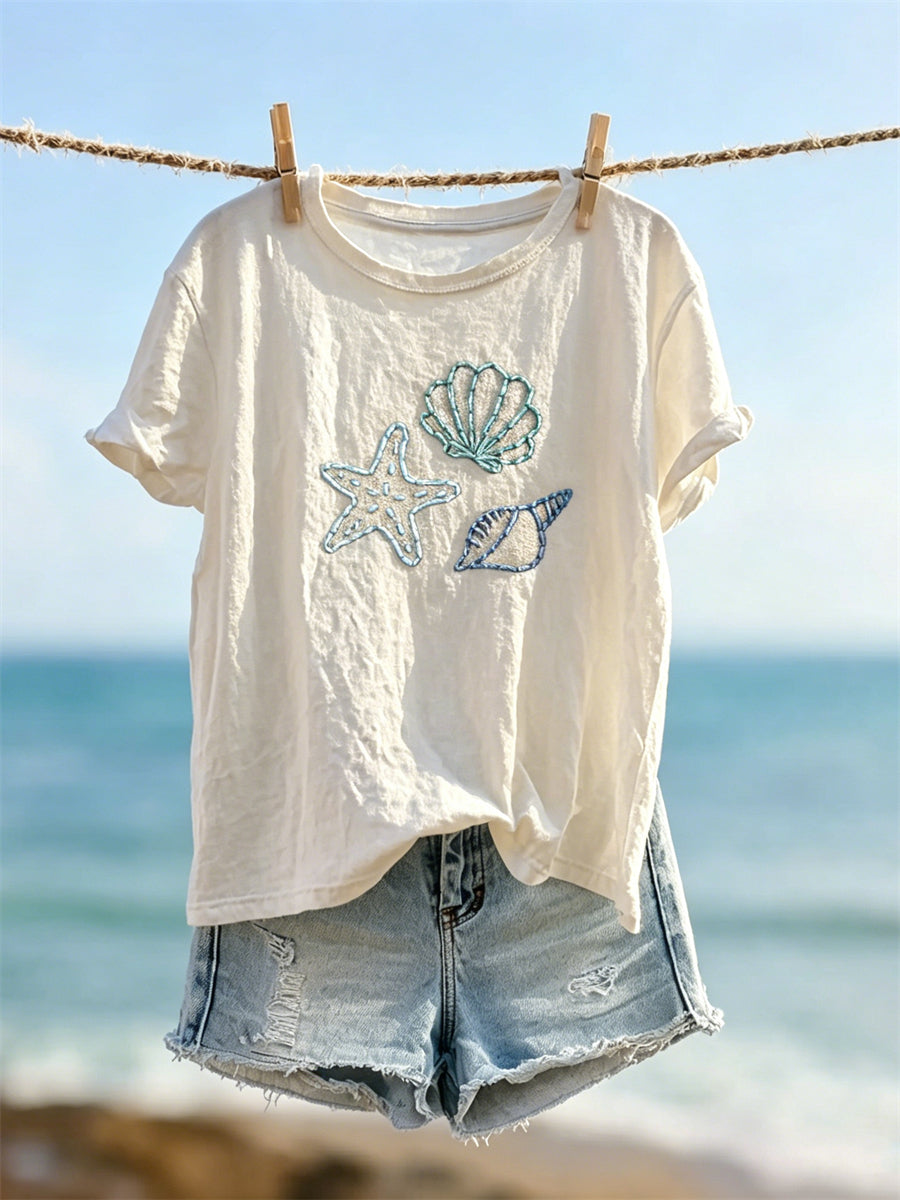 T-shirt à manches courtes Starfish & Sea Shells Clean Art Print Femme