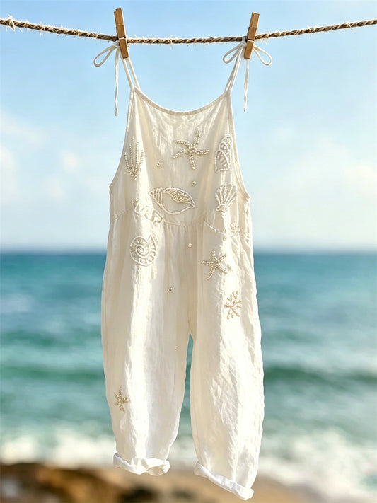Femmes Classy Starfish & Sea Coquillages Perlé Art Imprimer Casual Jumpsuit