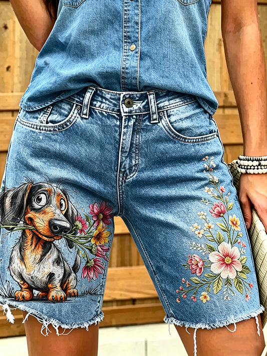 Jean court imprimé à motifs animaliers pour femme
