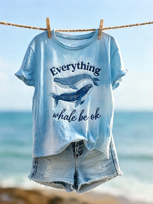 T-shirt femme tout en un à manches courtes teinté motif baleine Be Ok
