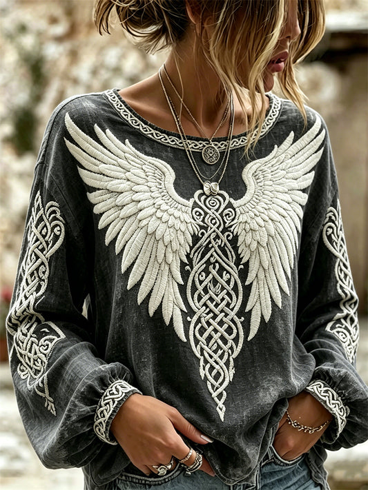 Chemise Femme Viking Wings Celtic Knot Print Coton-Lin
