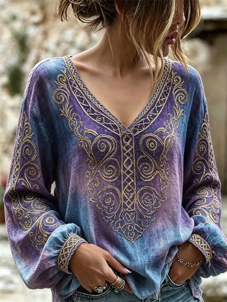 Chemise Femme Vitage Classy Viking Celtic Knot Gradient Print Coton-Lin