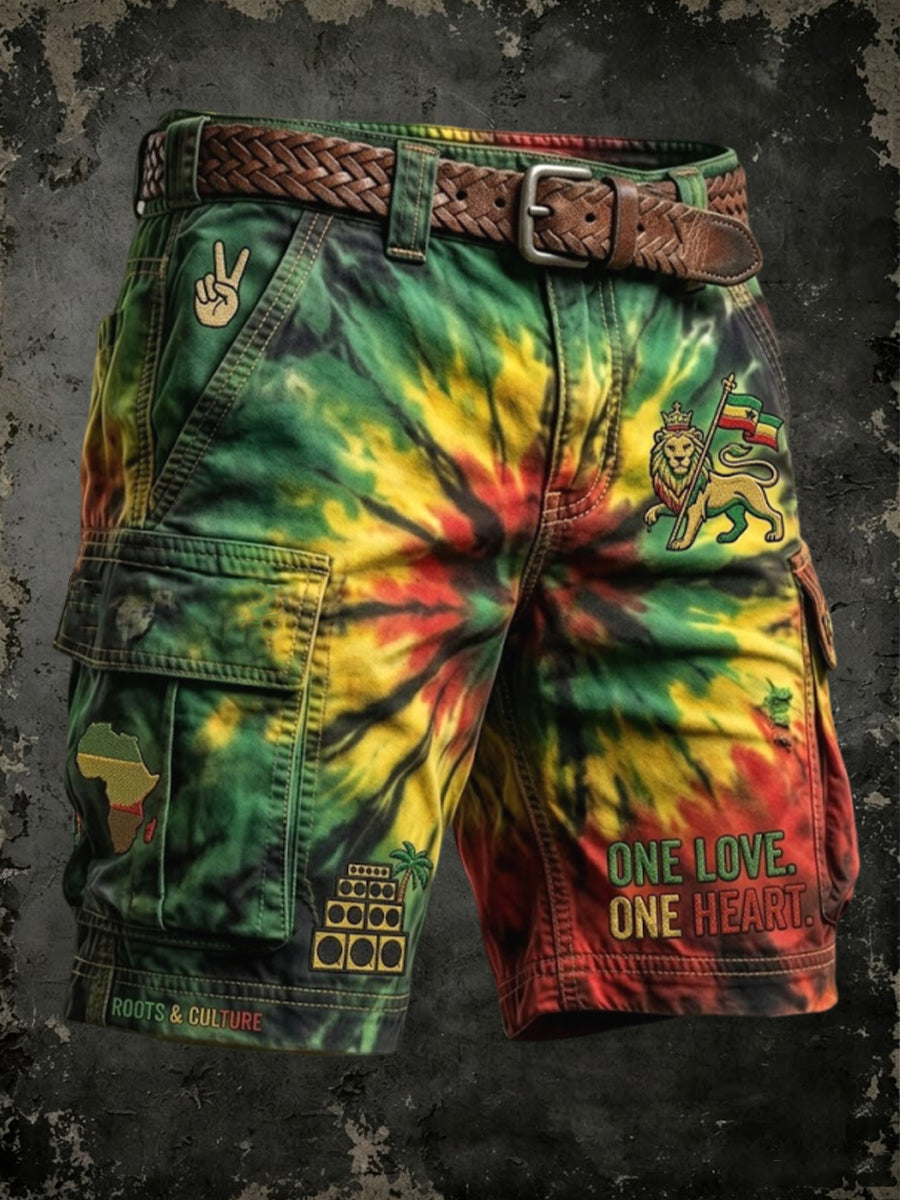 Short de travail décontracté rétro reggae tie-dye pour homme