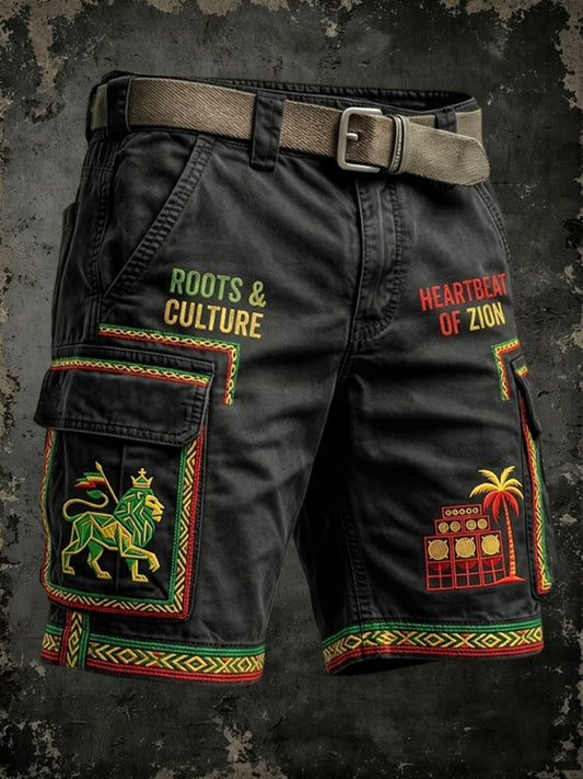 Short de travail décontracté rétro inspiré du reggae pour homme