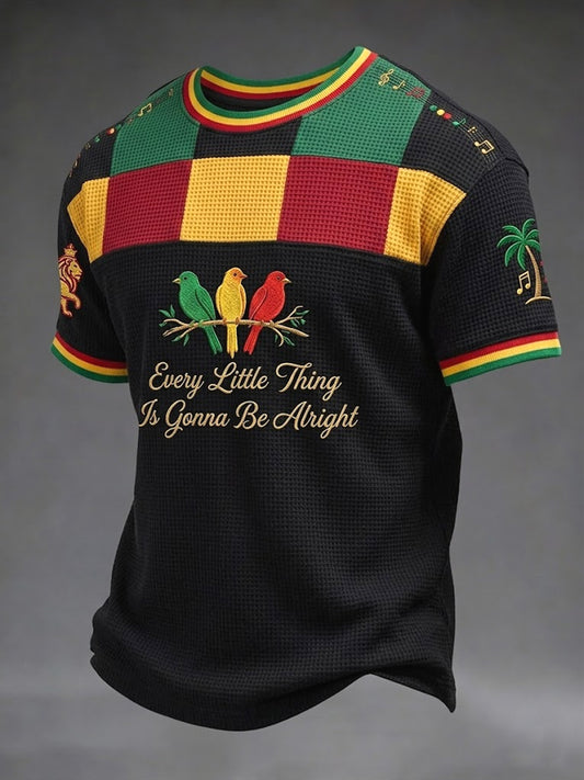 Rétro Reggae géométrique décontracté Waffle-Weave T-Shirt