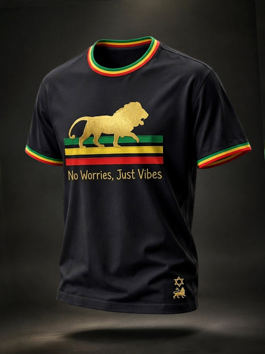 T-shirt décontracté rétro «No Worries, Just Vibes» pour hommes