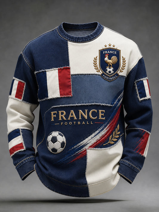 Sweat-shirt décontracté avec impression d’art fan de football français rétro