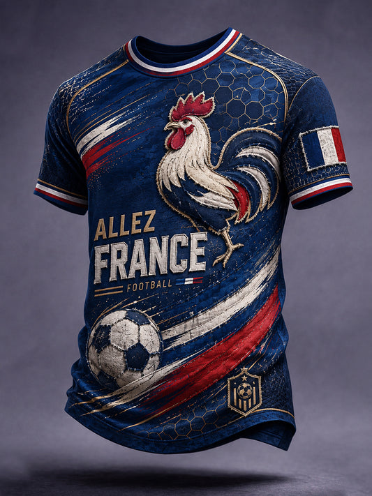 T-shirt décontracté avec impression d’art fan de football français rétro