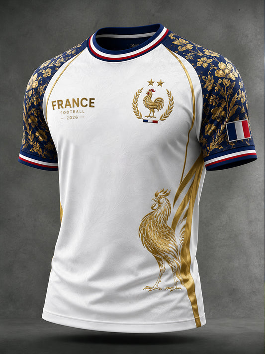 T-shirt homme à manches courtes et manches raglan, imprimé coq de football