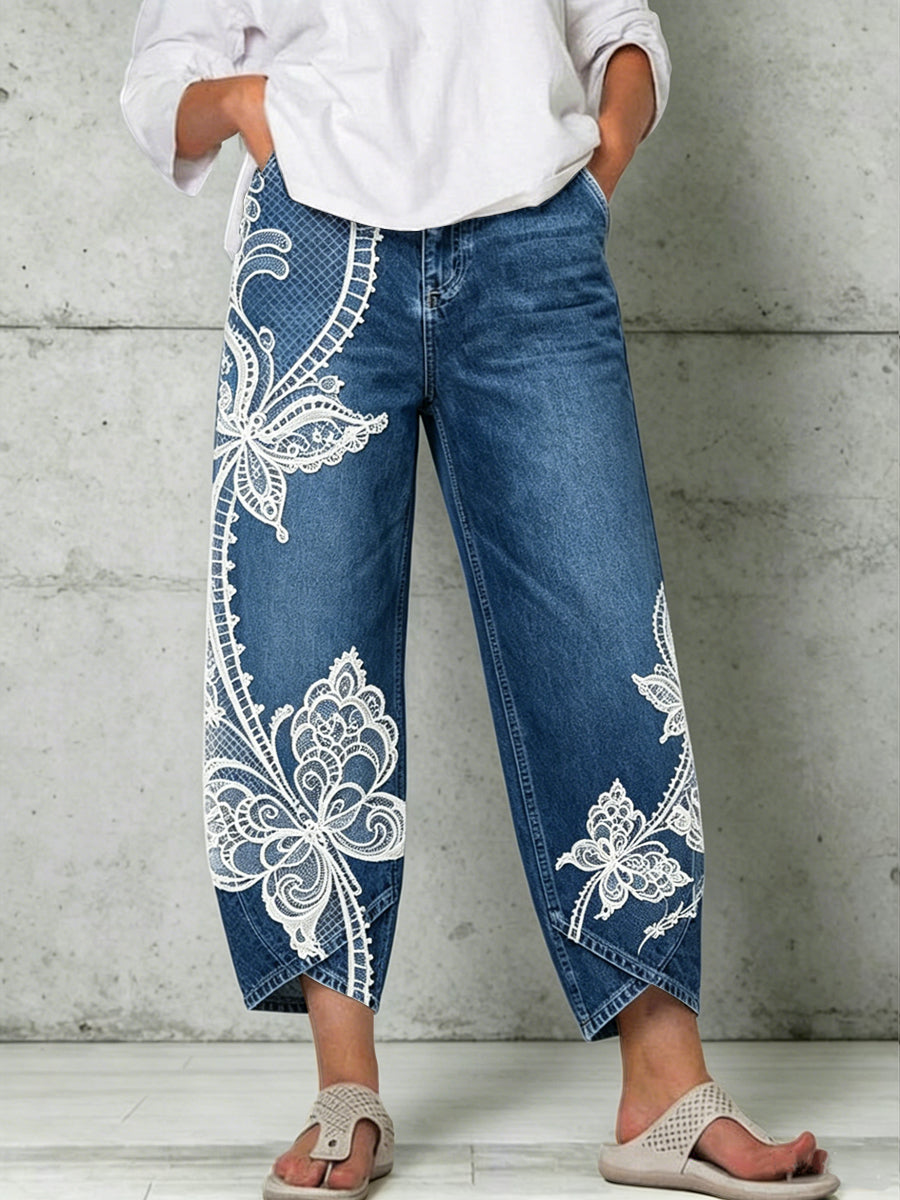 Pantalon pour femme à imprimé artistique papillon et animaux