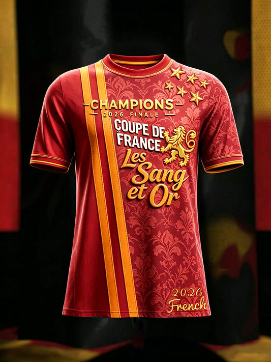 T-shirt décontracté pour hommes, France 2026, motif patchwork à rayures «Les»