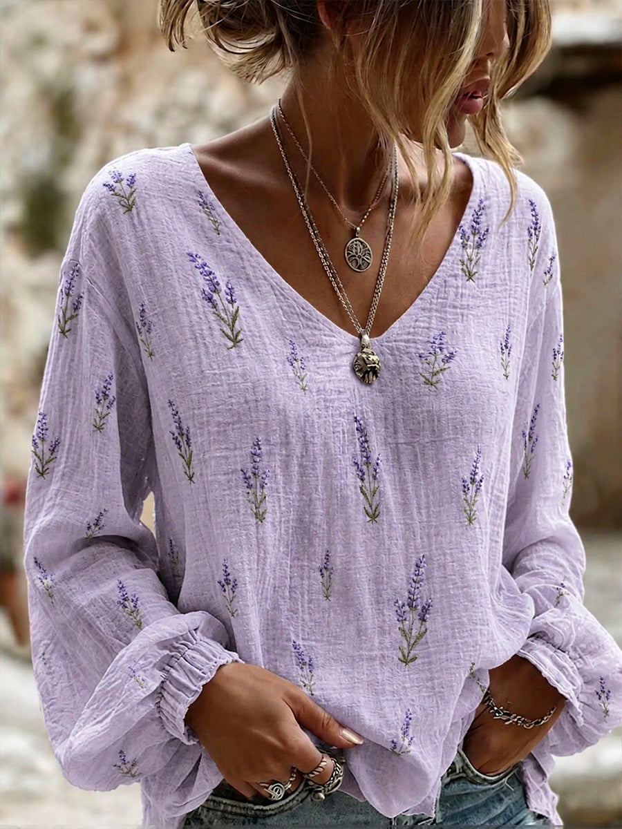 Chemise en coton-lin style provençal pour femme