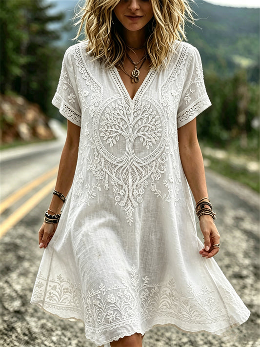 Femme Viking Tree of Life Classy Floral Print Flowy Mini Robe