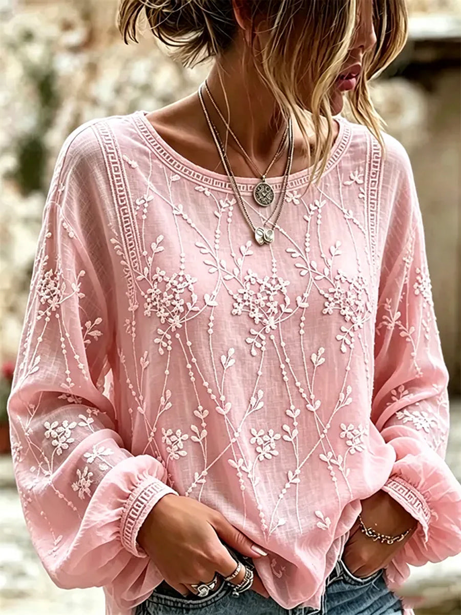 Chemise en coton-lin à imprimé fleurs roses pour le cancer du sein chez la femme