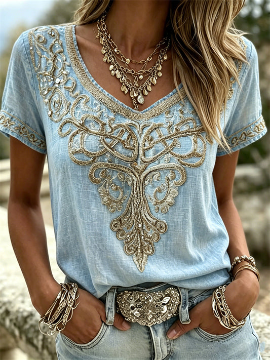 T-shirt femme Vintage Viking Celtic Tree of Life Art Print lin manches courtes