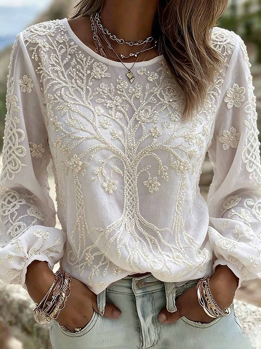 T-shirt décontracté à imprimé viking arbre de vie romantique pour femmes