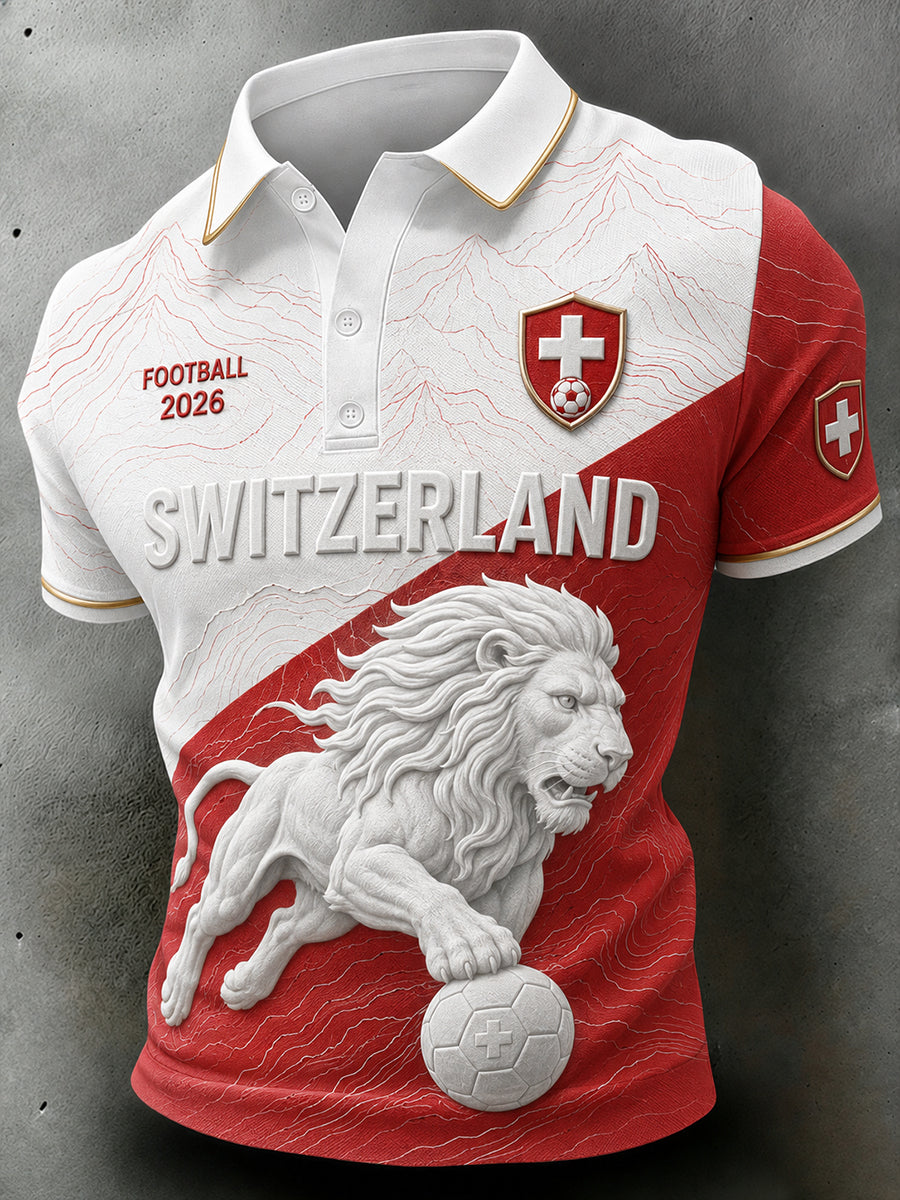 Polo à manches courtes pour homme avec imprimé lion de football