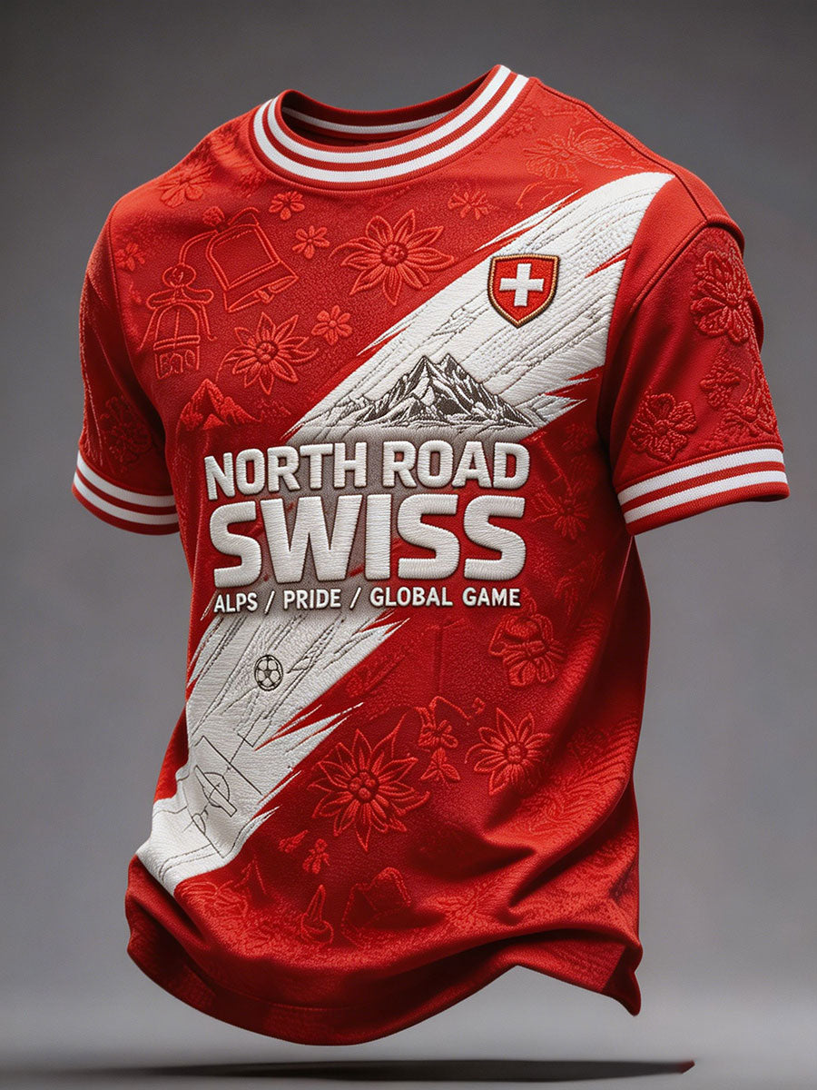 T-shirt imprimé artistique pour amoureux du football suisse, modèle homme