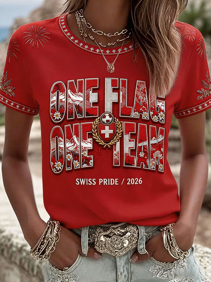 T-shirt imprimé artistique pour les amoureuses du football suisse, modèle femme