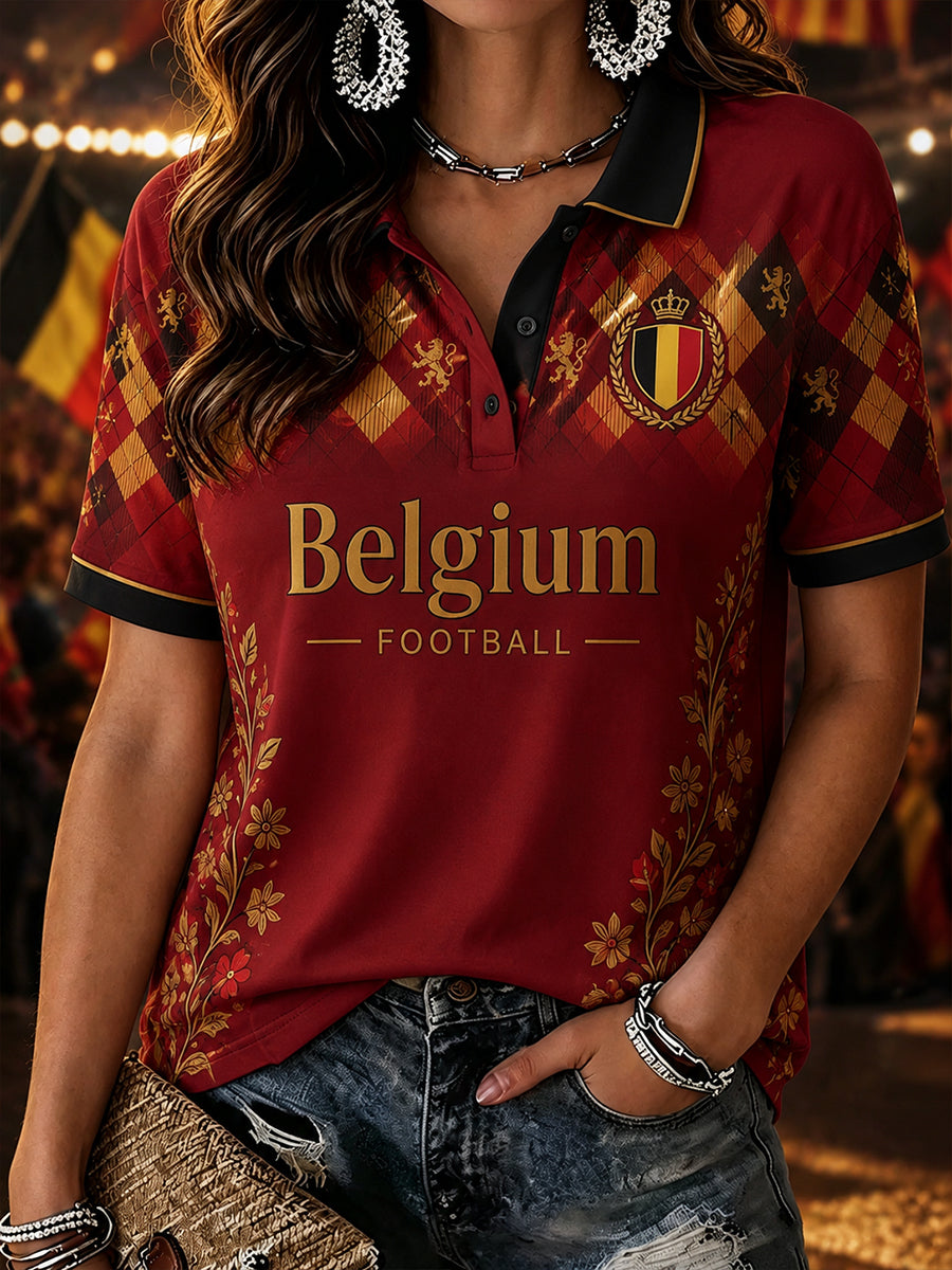 Polo femme à manches courtes imprimé fleurs de football
