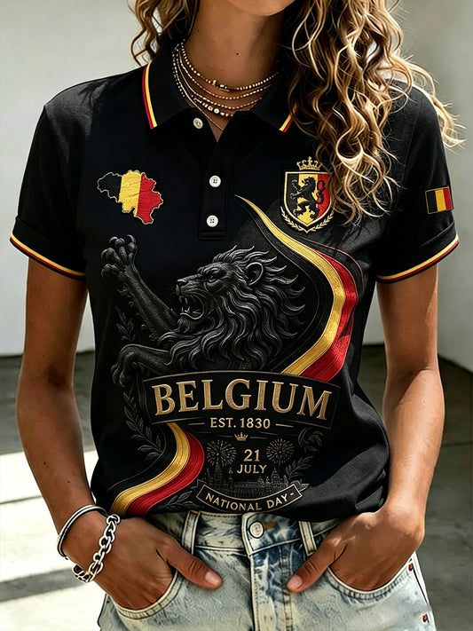 Polo à manches courtes pour femmes, imprimé floral, Journée nationale des femmes