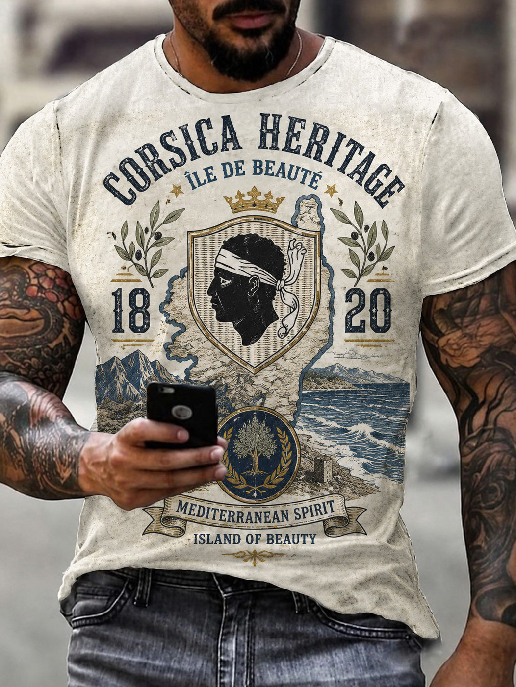 T-shirt pour homme imprimé du drapeau de la Corse