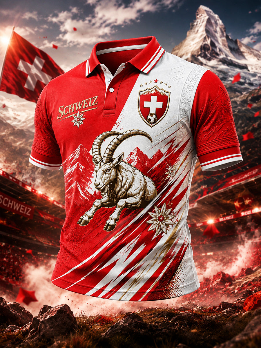 Rétro Swiss Football Fan Art Print Casual Jersey