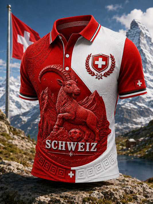 Maillot décontracté avec impression d’art fan de football suisse rétro