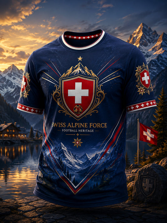 Maillot décontracté avec impression d’art fan de football suisse rétro